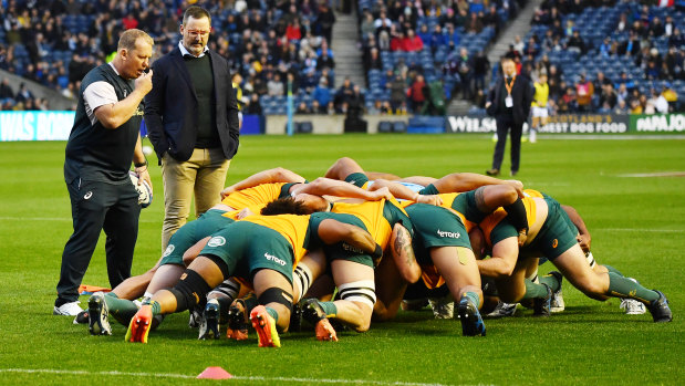 Petrus du Plessis (left) and Dan McKellar in action with the Wallabies last year. 