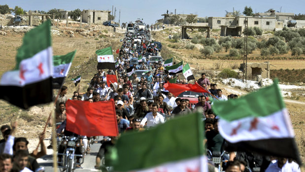 Protesters at a demonstration against the Syrian government last week in anticipation of an assault on Idlib.