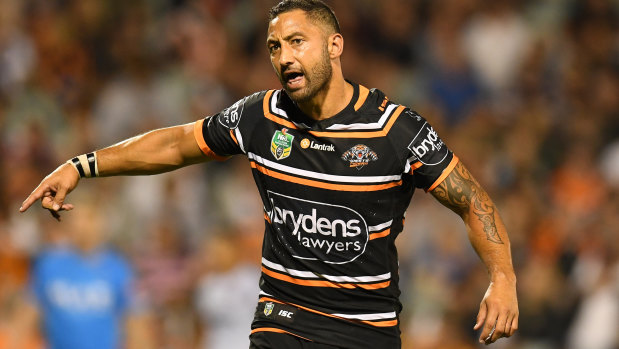 In control: Benji Marshall laws down the law for the Tigers.