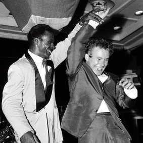 Chuck Berry and Johnny O'Keefe at The Big Rock N Roll Show in 1959.