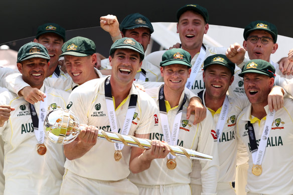 Australia celebrate their World Test Championship final win.