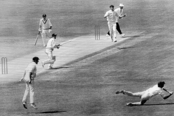 Action from the fifth Test Match at Adelaide Oval in 1979.