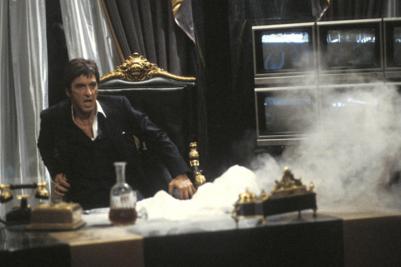 Al Pacino as the cocaine-fuelled Tony Montana in Scarface.