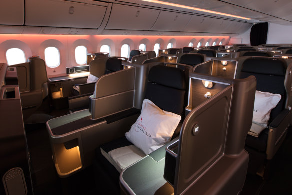 Qantas’ flatbed business class seats come with the famous PJs on select routes.