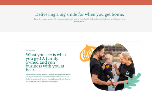 Jaeger and Claire Richmond say they had no control of Delish Deliveries, despite their images appearing on the website in this screen capture from March 2024.