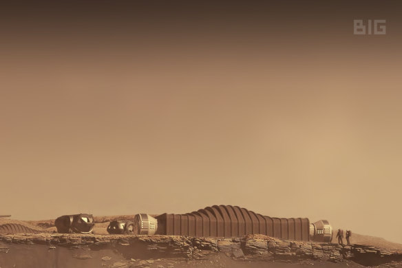 This photo provided by ICON and NASA in August 2021 shows a proposal for the Mars Dune Alpha habitat on Mars.