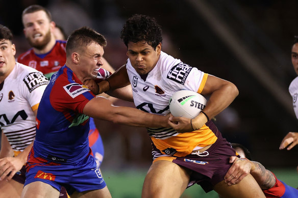 Selwyn Cobbo ran riot for the Broncos in Newcastle.