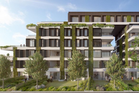 An artist’s impression of an apartment and terrace house complex, designed by DKO, that Vision Land Glebe plans to build.
