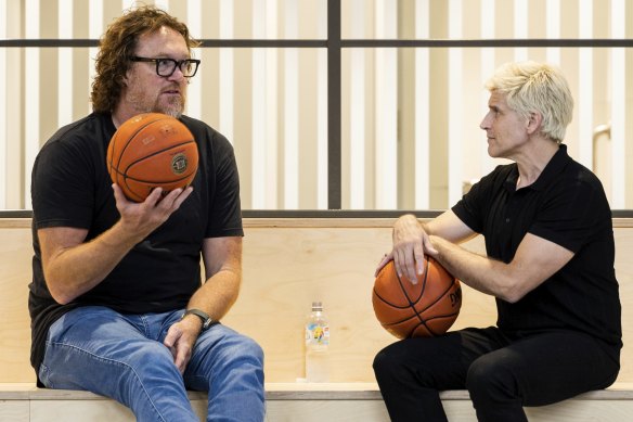 Osher Gunsberg (right) with former Australian basketball champion Luc Longley in A World of Pain. 