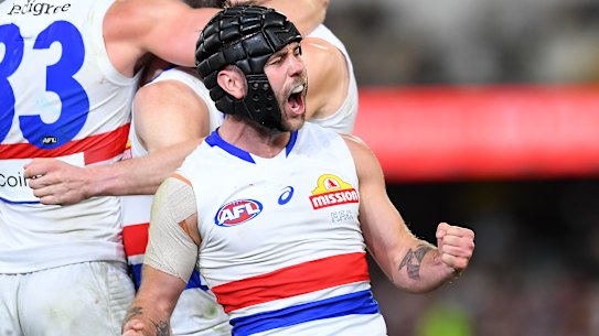 Caleb Daniel celebrates the Bulldogs’ finals victory over the Brisbane Lions.