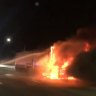 Semi-trailer carrying load of toilet paper catches fire on Gateway Bridge