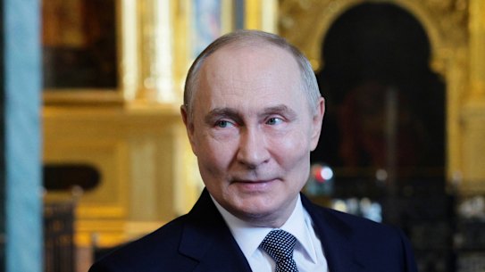 Russian President Vladimir Putin speaks to the leadership of the Russian Ministry of Defense and the General Staff, commanders of troop groups in the special military operation zone in the Peter and Paul Fortress in St. Petersburg, Russia, Tuesday, Oct. 7, 2025. (Mikhail Metzel, Sputnik, Kremlin Pool Photo via AP)