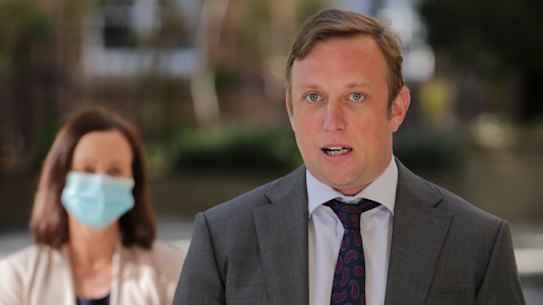 Acting Premier Steven Miles addressing the media with the latest coronavirus news.