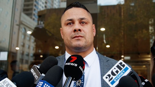 Jarryd Hayne outside the NSW District Court last year.