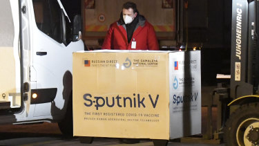 Russia’s Sputnik V coronavirus vaccine arrives at Kosice Airport, Slovakia.