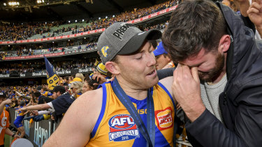 Touching moment: Jeremy McGovern with brother Mitch McGovern at the 2018 Grand Final.
