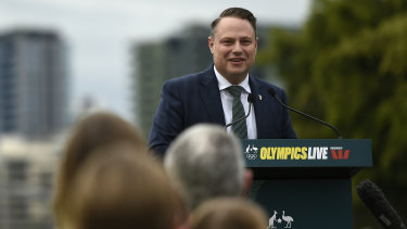 Lord mayor of Brisbane Adrian Schrinner speaks during the Australian Olympic Committee announcement of the Olympics Live locations.