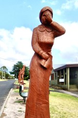 The sculpture by Kevin Gilders, modelled on postmistress Lydia Kerr, in Dartmoor, western Victoria.