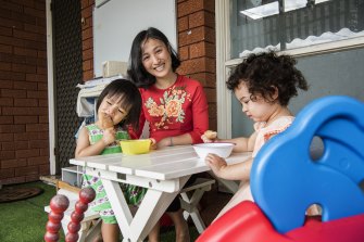 Duong (Sunny) Nguyen with her niece Summer Nguyen and her daughter Lily-Mae Satna Creu (right) at her Mount Pritchard home.