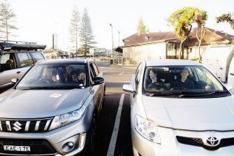 Sunny Starr, Liana Nesbit, Lauren McDougall, Mia Stewart and Dylan West, from The Entrance High School on the Central Coast, drove through the night and arrived in Byron Bay 4.30am on Saturday.