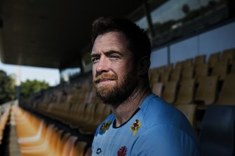 Jed Holloway in the stands at Leichhardt Oval ahead of the Waratahs’ last game at the venue.