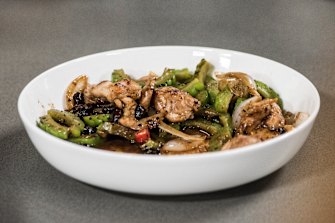 Adam Liaw’s bitter gourd and chicken stirfry.