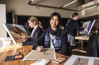 Visual Arts students in class at Tara Anglican School for Girls, North Parramatta.