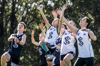St Ives junior AFL players during their pre-season in February just before the coronavirus bans kicked in.