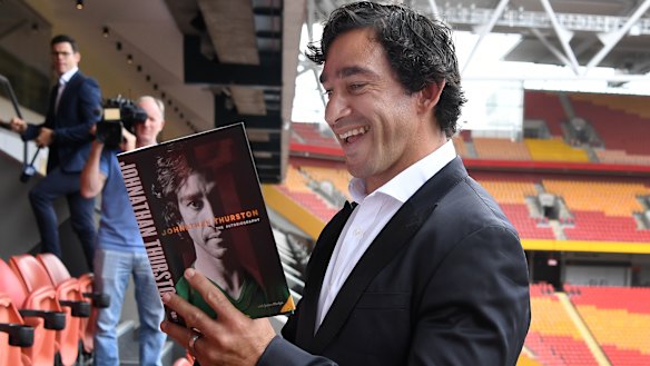 Target: Johnathan Thurston poses at the launch of his autobiography at Suncorp Stadium.
