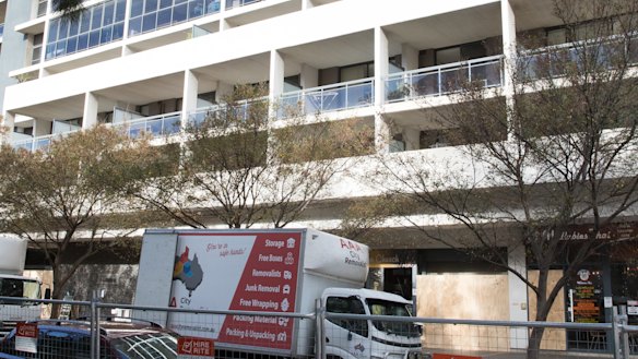 Moving vans outside Mascot Towers this week.