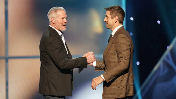 Brett Favre (left) and Rodgers at an NFL awards ceremony earlier this month.