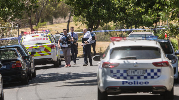 Police at the scene of a shooting in Salisbury Street, Yarraville.