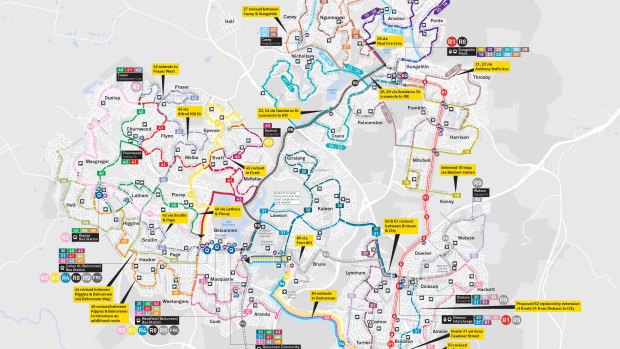 The new ACT bus network map to be announced on Tuesday.
