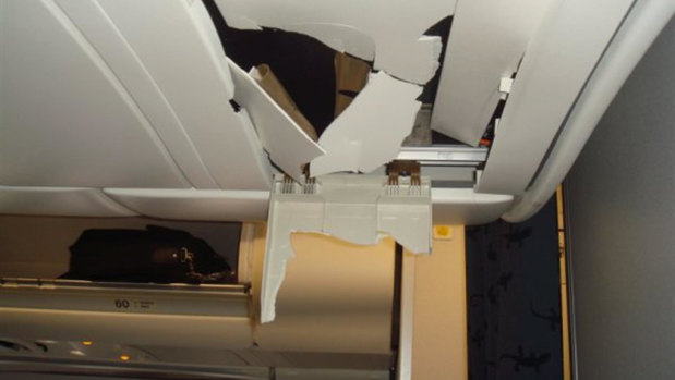 The Airbus A330’s ceiling was punctured by passengers’ heads when the plane pitched down.