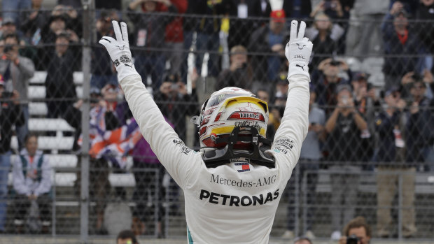 On pole: Lewis Hamilton is at the front of the grid in America.