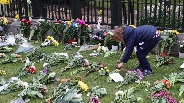 Floral tributes left outside Windsor Castle after the death of Prince Philip.