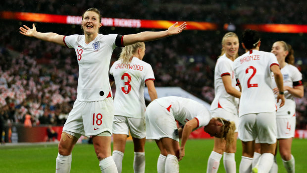 Ellen White celebrates scoring England's only goal of the match.