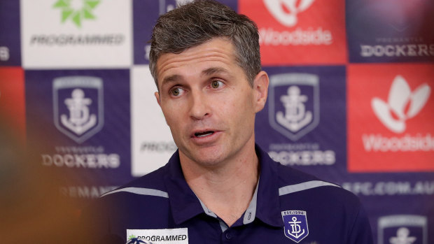 New Fremantle senior coach Justin Longmuir at his press conference on Monday.