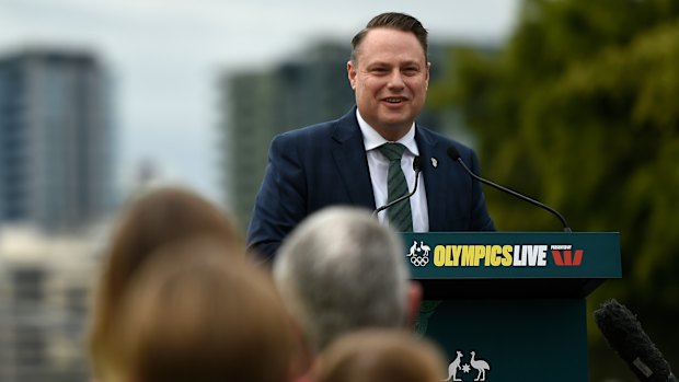 Lord mayor of Brisbane Adrian Schrinner speaks during the Australian Olympic Committee announcement of the Olympics Live locations.