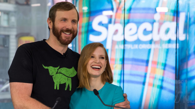 Actress Jessica Chastain with Beyond Meat founder Ethan Brown. 