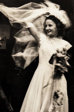 Elvina Stubbings in her self-made wedding dress.