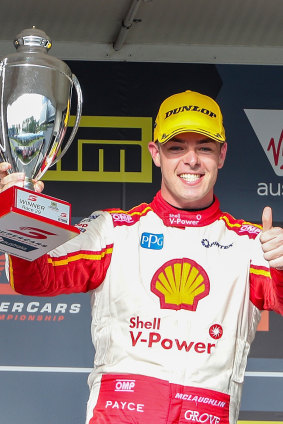 Great Scott: Shell V-Power Racing Team driver celebrates his won on home soil.