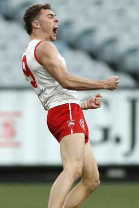 Will Hayward celebrates a goal.