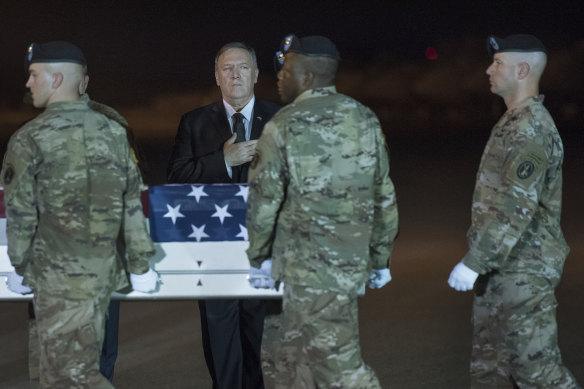 Mike Pompeo visited Dover Air Force Base for the arrival of the coffin of Army Sergeant 1st Class Elis Angel Barreto Ortiz.