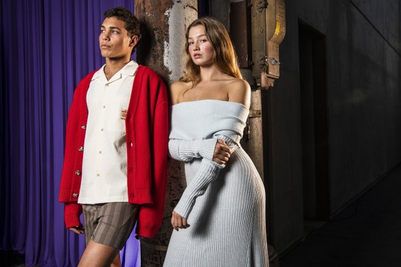 Models wearing Joseph & James (left) and Anna Quan, two brands showcasing wool in their collections at Australian Fashion Week.