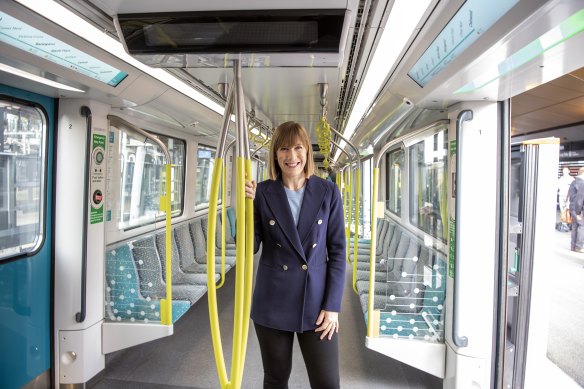 Transport Minister Jo Haylen on a driverless metro train at Sydenham station on Friday.