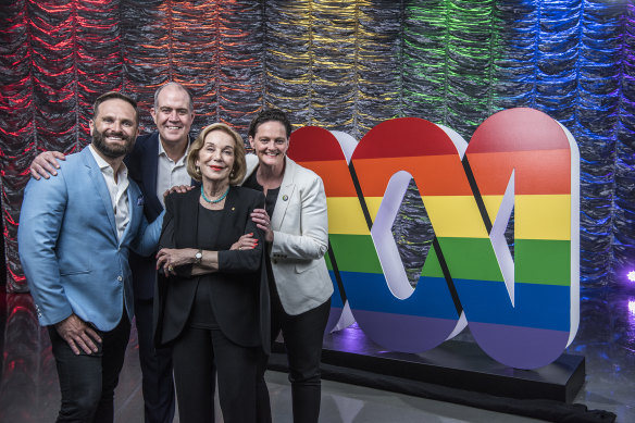 (L-R) Sydney Gay and Lesbian Mardi Gras CEO Albert Kruger, ABC managing director David Anderson, ABC chair Ita Buttrose and WorldPride CEO Kate Wickett. 