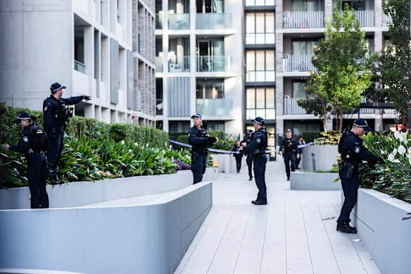 The Lidcombe unit complex where a man was shot on Monday morning.