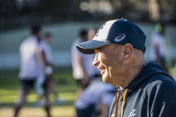 Eddie Jones at Manly Oval during Wallabies training for the Test against Argentina on Saturday.