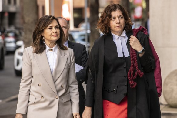 Lisa Wilkinson and Sue Chrysanthou, SC, outside the Federal Court in Sydney on Friday.